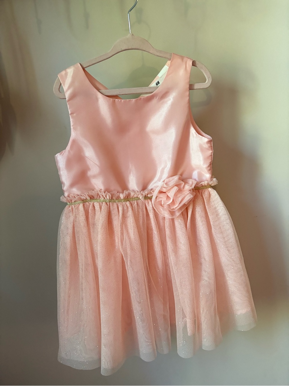 H&M Pink Satin Tulle Flower Waist Party Dress